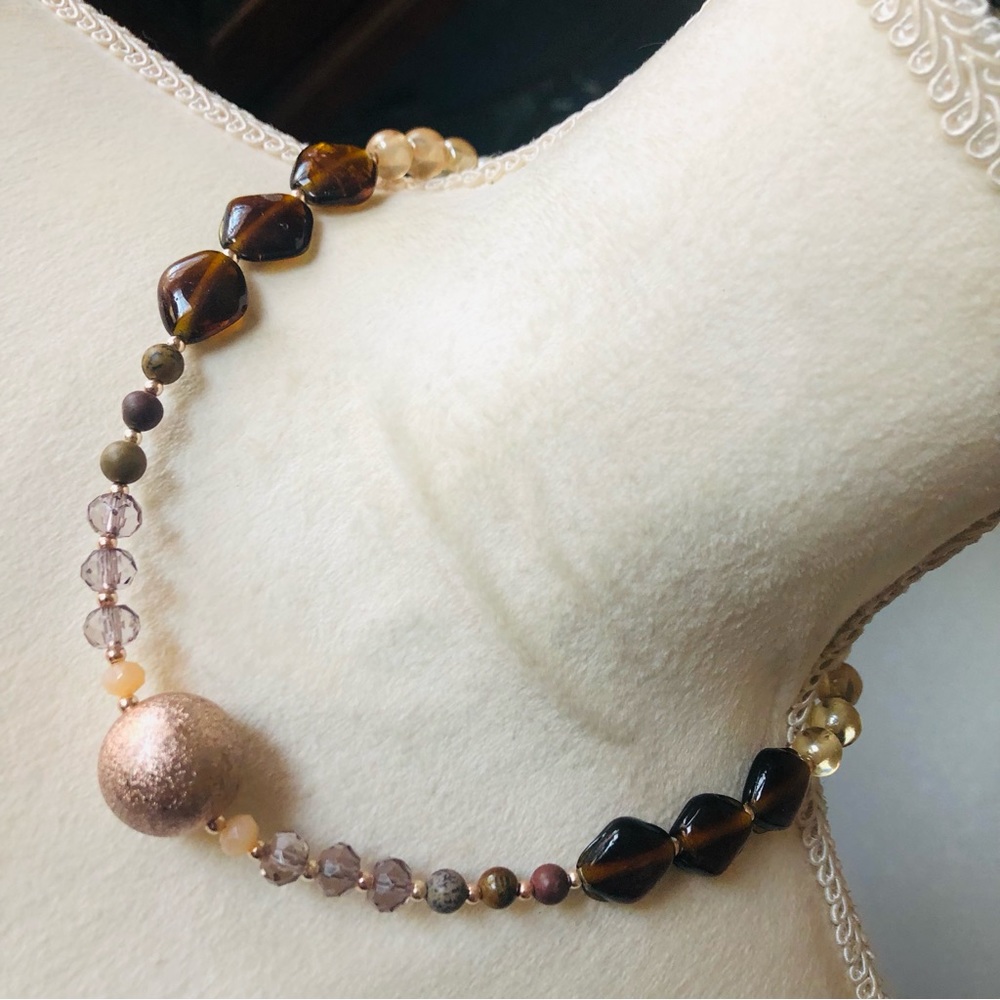 Handcrafted recycled vintage mix glass pearl genuine stone necklace